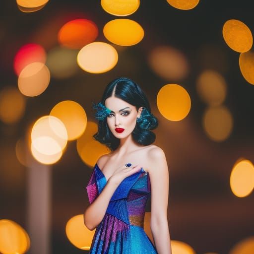Woman in Jewel-Toned Origami Gown: Hyperrealistic Digital Ar...
