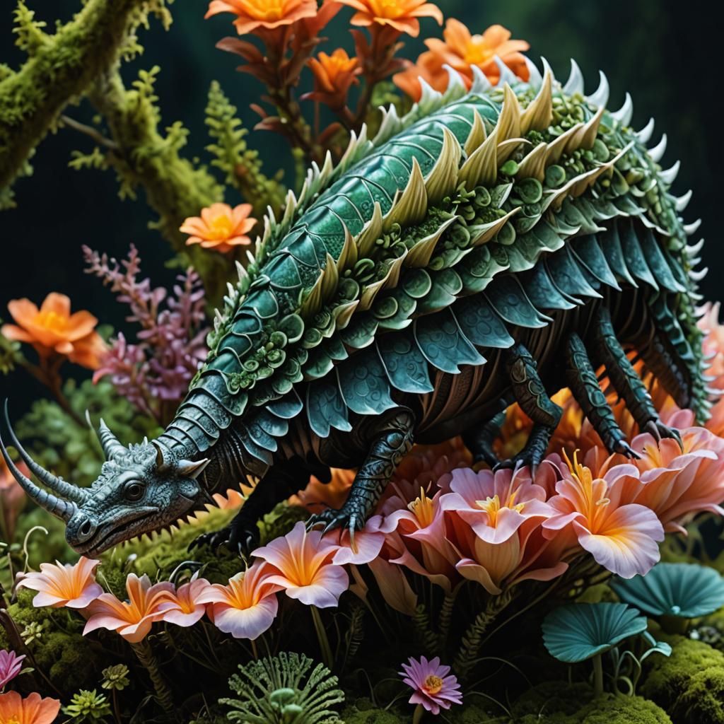 Ornate Dragon-Armadillo Skeleton in Maximalist Style