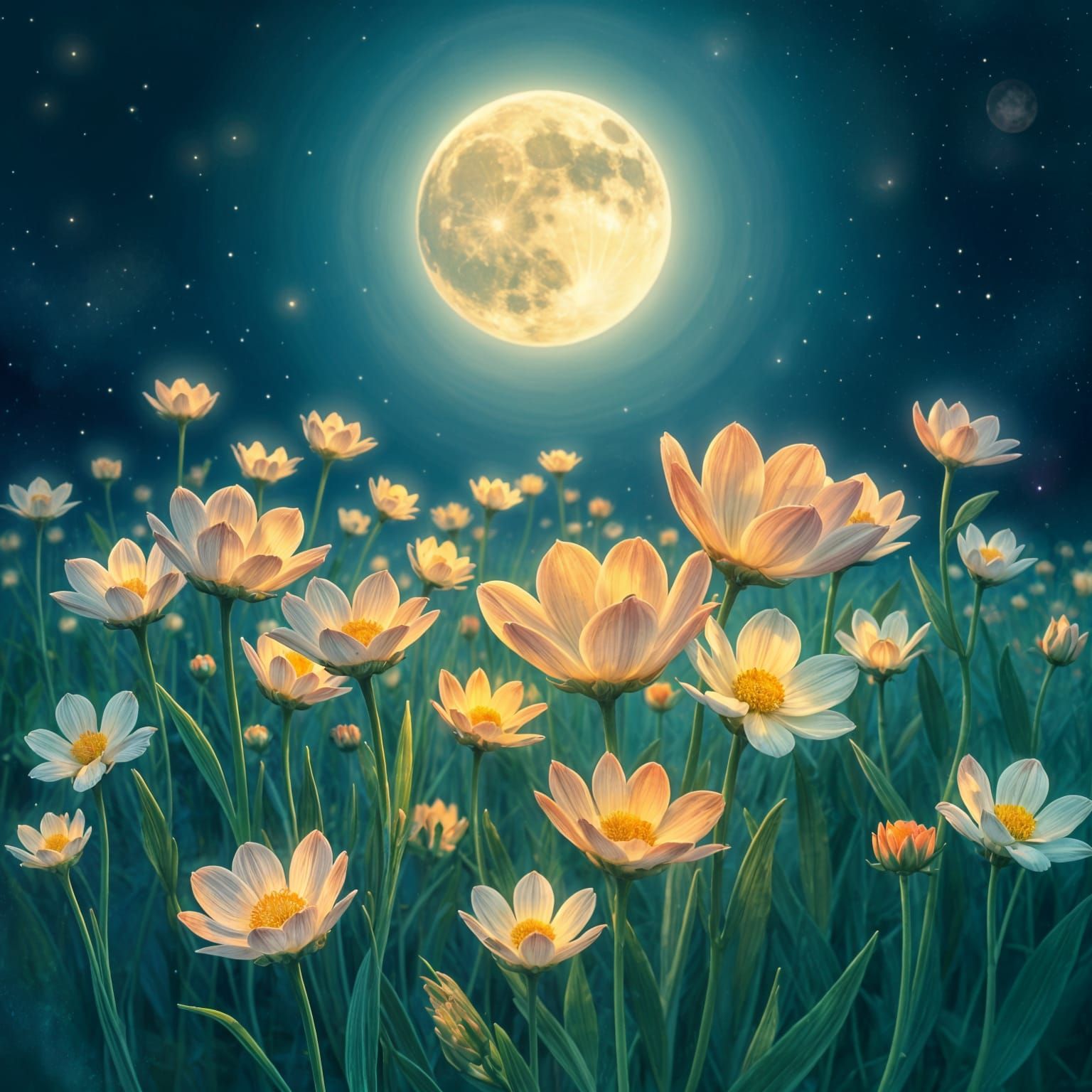 Moonlit Magic Blooms in a Field of Enchanted Flowers