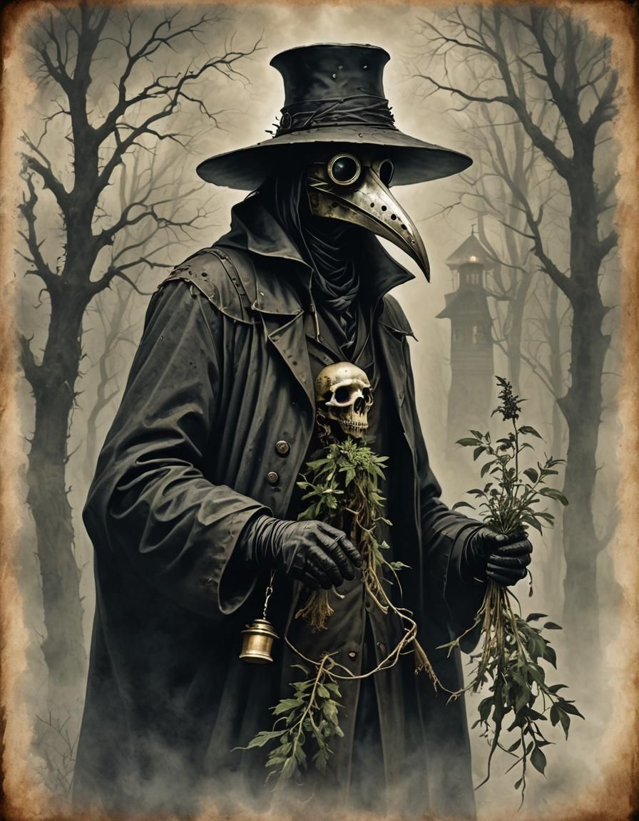 Dark Gothic Plague Doctor with Herbs
