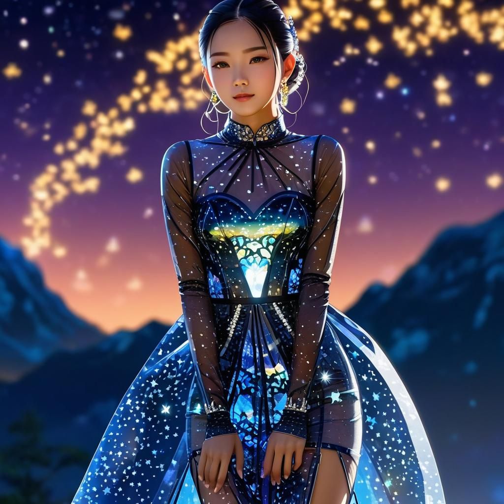 Woman in Glass Dress: 3D Anime Style