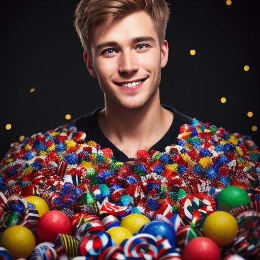 Charming Norwegian Gentleman Surrounded by Sweet Treats in I...