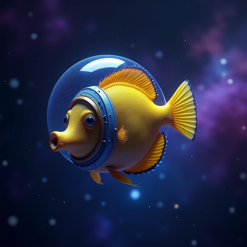 Yellow Tang Fish in Space: Black Light Art