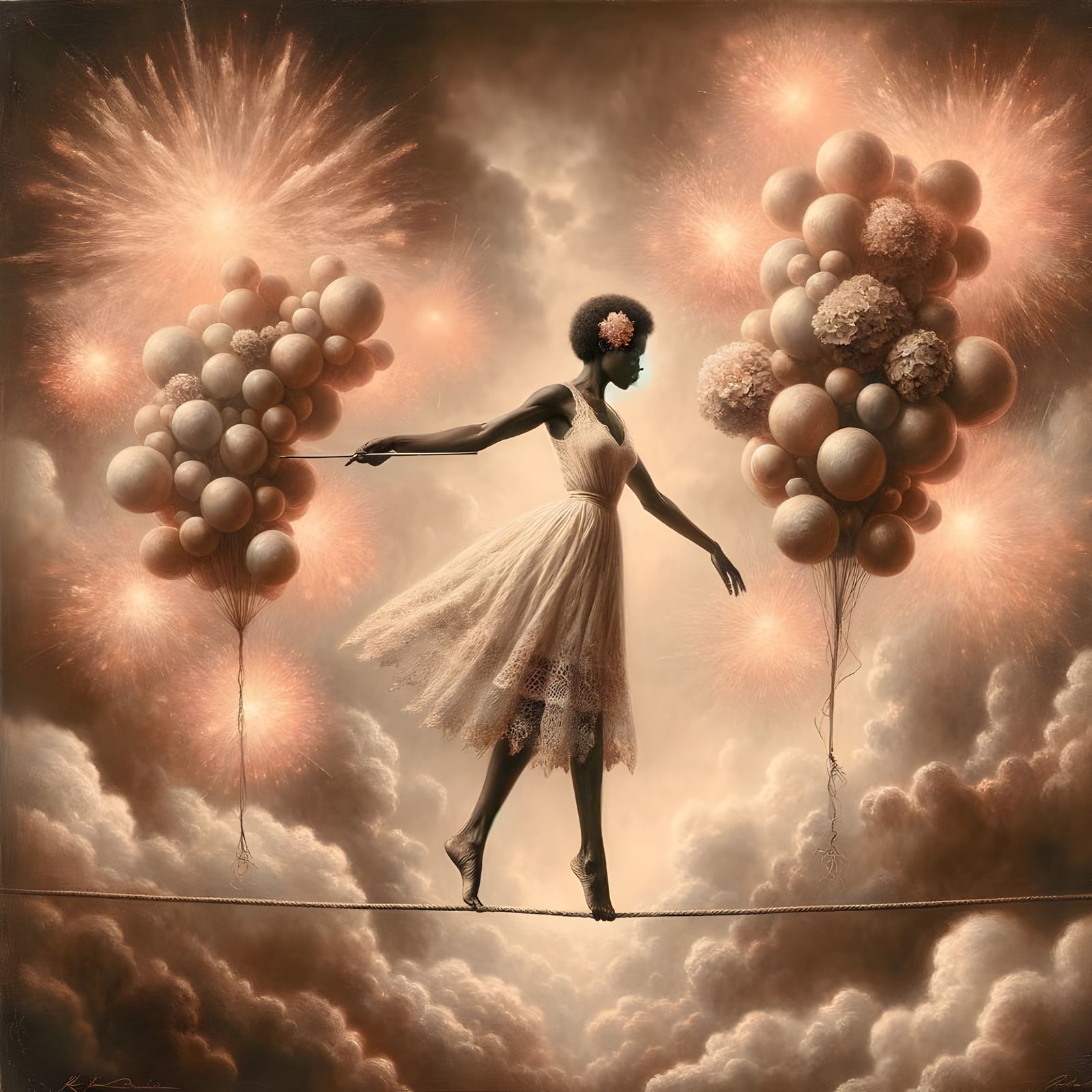 Surreal Sepia Portrait of a Woman on a Tightrope