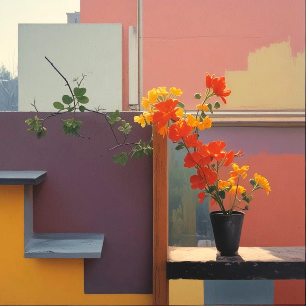 Vibrant Blooms on a Weathered Ledge