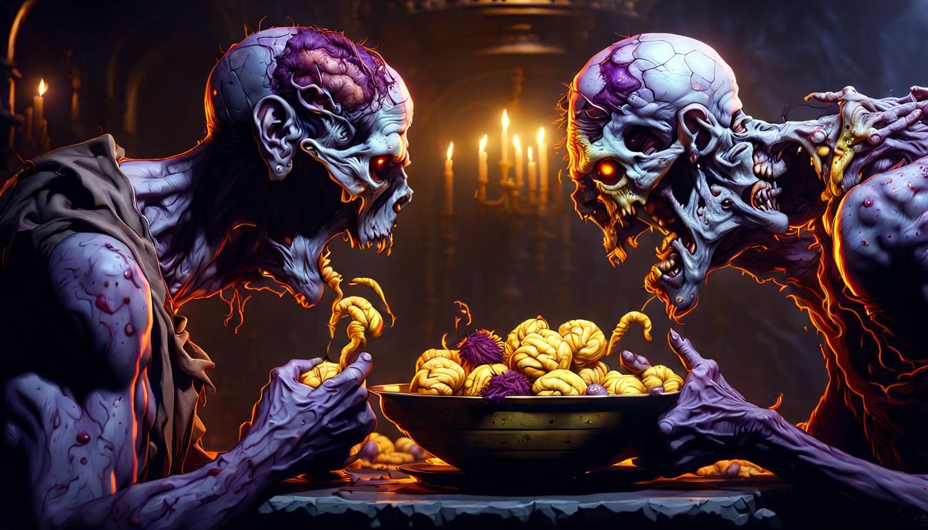 Zombies Feast: A Dark Fantasy Brain-Eating Scene