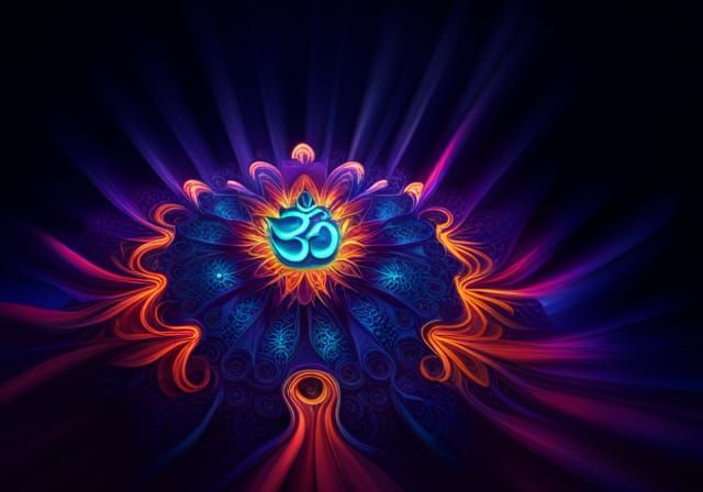 Psychedelic Neon Mandala with Cannabis Flowers