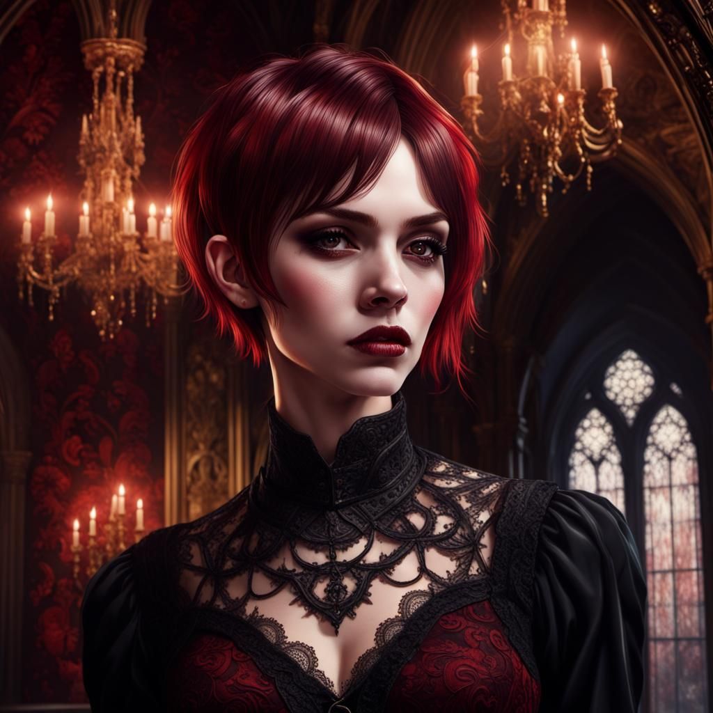 Gothic Vampire Queen in Crimson and Gold
