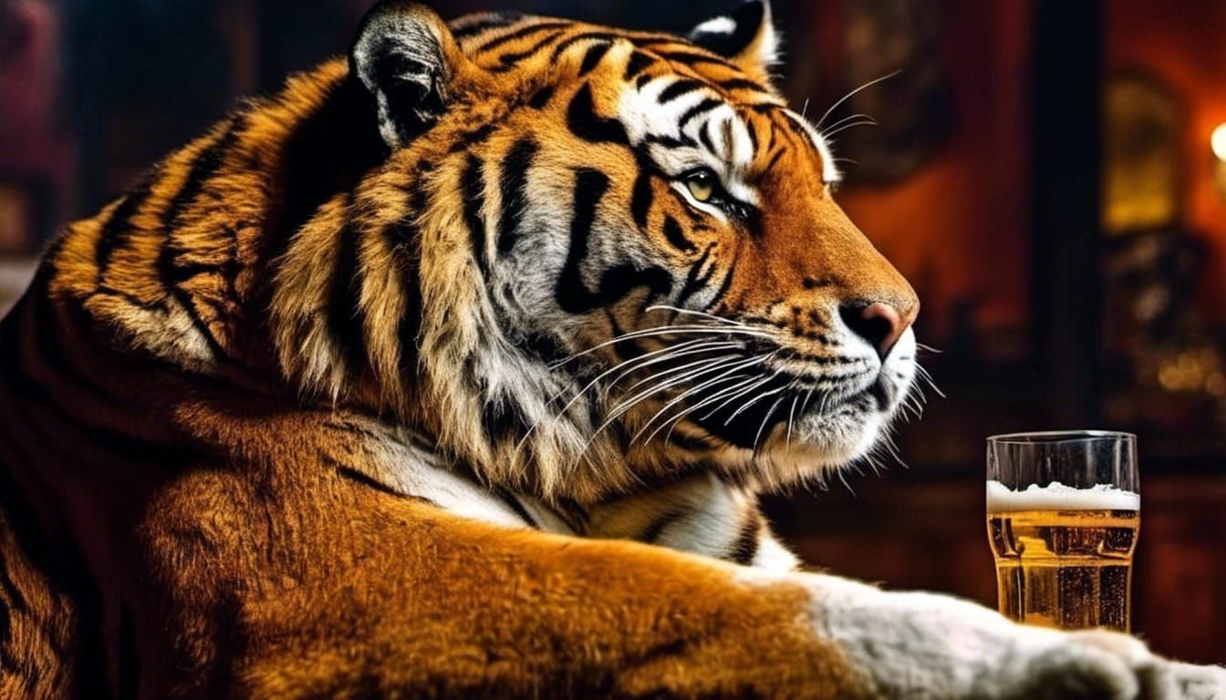 TIGERMAN drinking a beer.