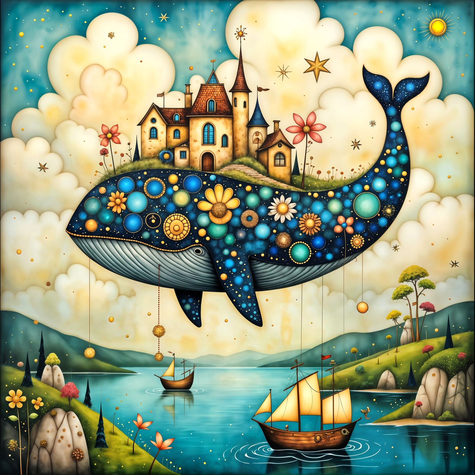 Whimsical Whale Basks in Golden Light