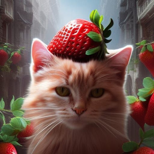 Strawberry Cat: Digital Matte Painting