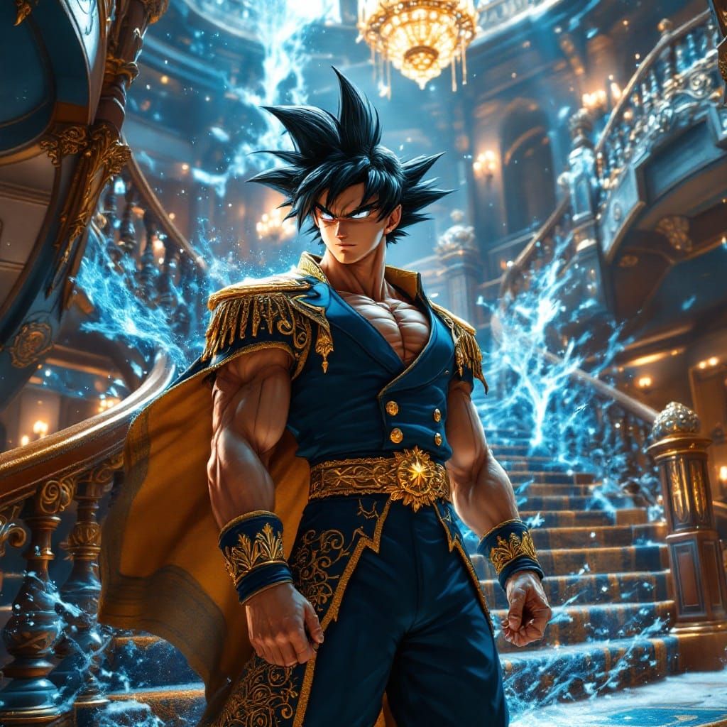 Goku in Titanic-Era Navy Captain Uniform on Grand Staircase