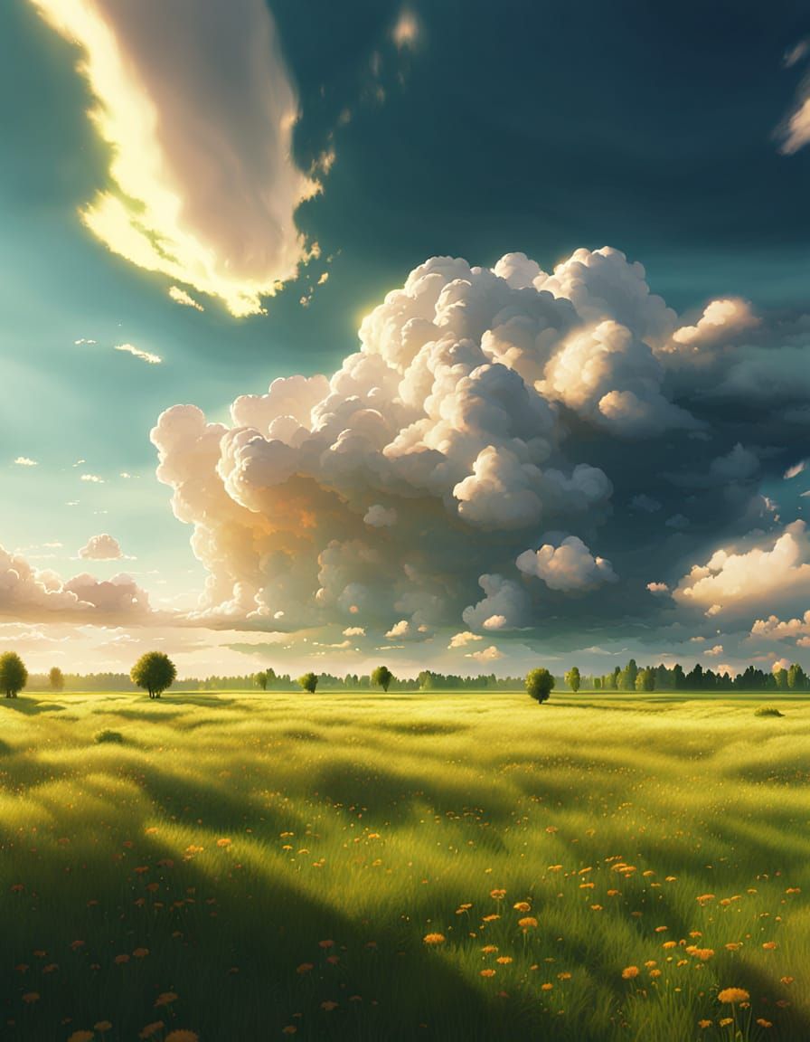 Majestic Cumulonimbus Clouds over Summer Meadow