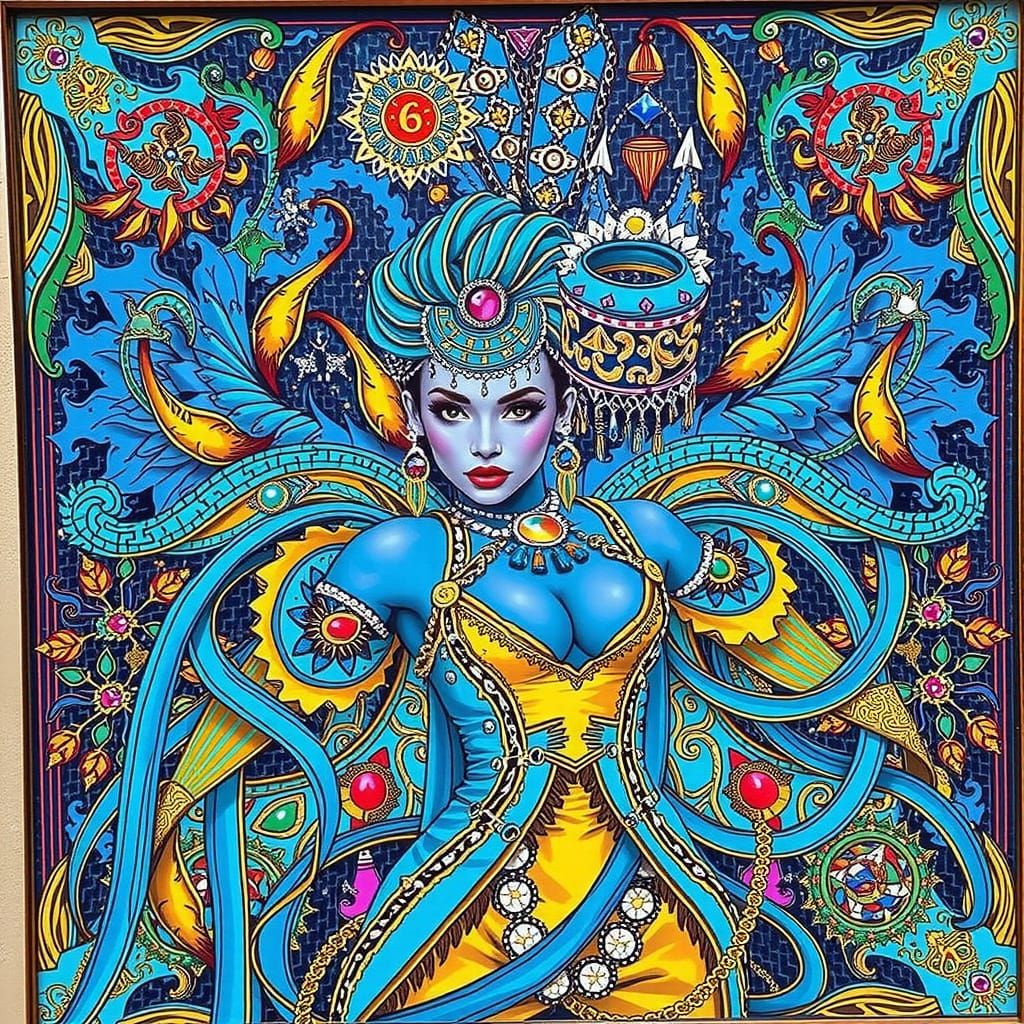 Sensual Woman in Opulent, Vivid Attire