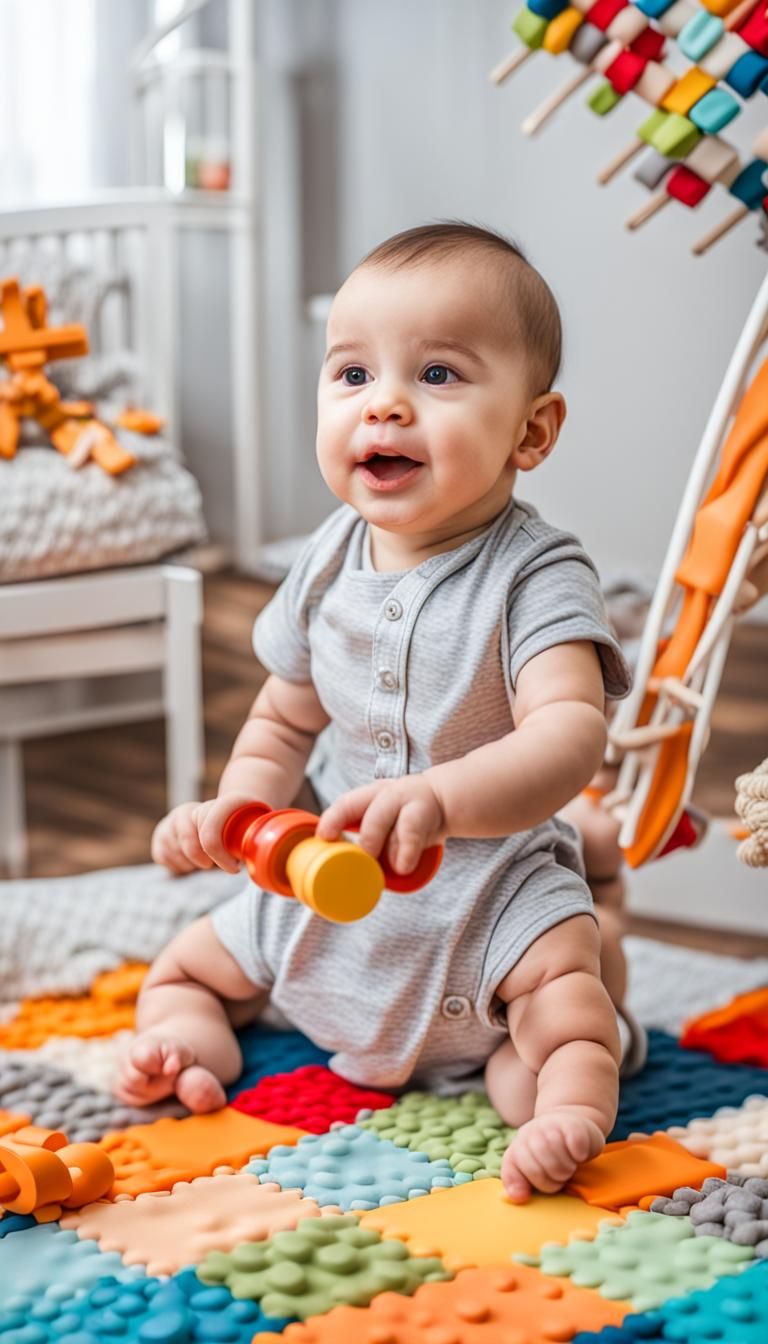 Baby's Sensory Exploration of a Colorful Learning Mat