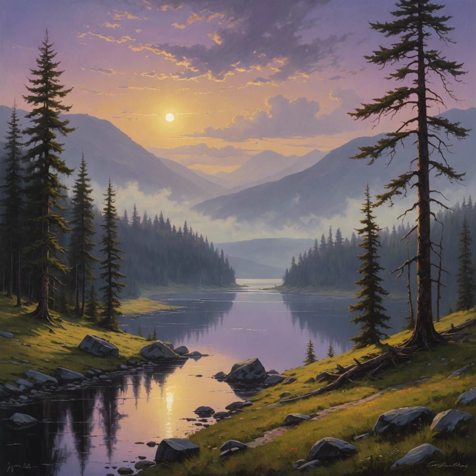 Mole in Forested Valley at Sunrise as Oil Painting