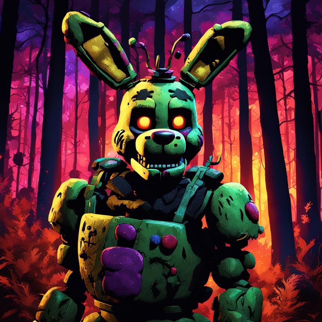 Hyperrealistic Springtrap in a Ghostly Forest
