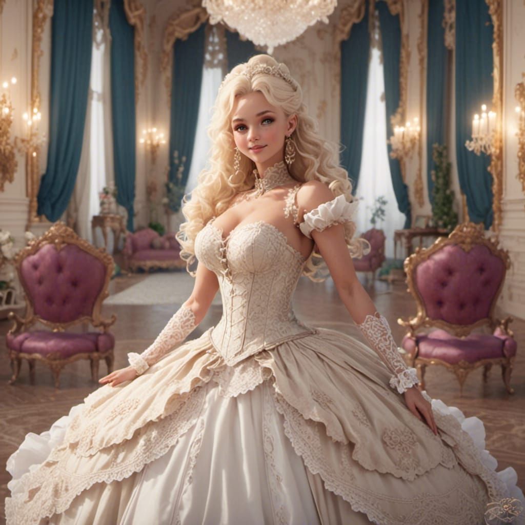 Blonde Woman in Ballroom Costume with Radiant Smile
