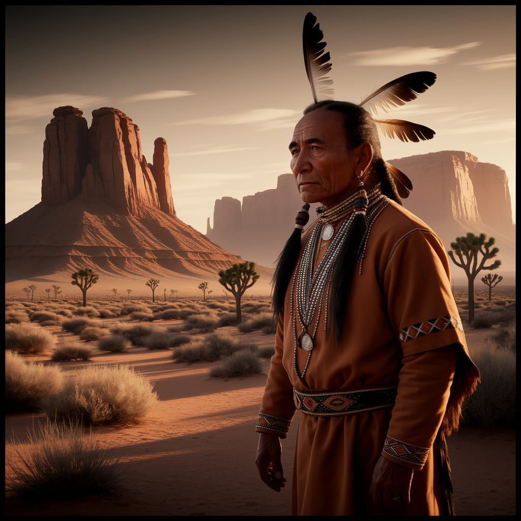Apache Leader Cochise in Golden Desert Sunset Light