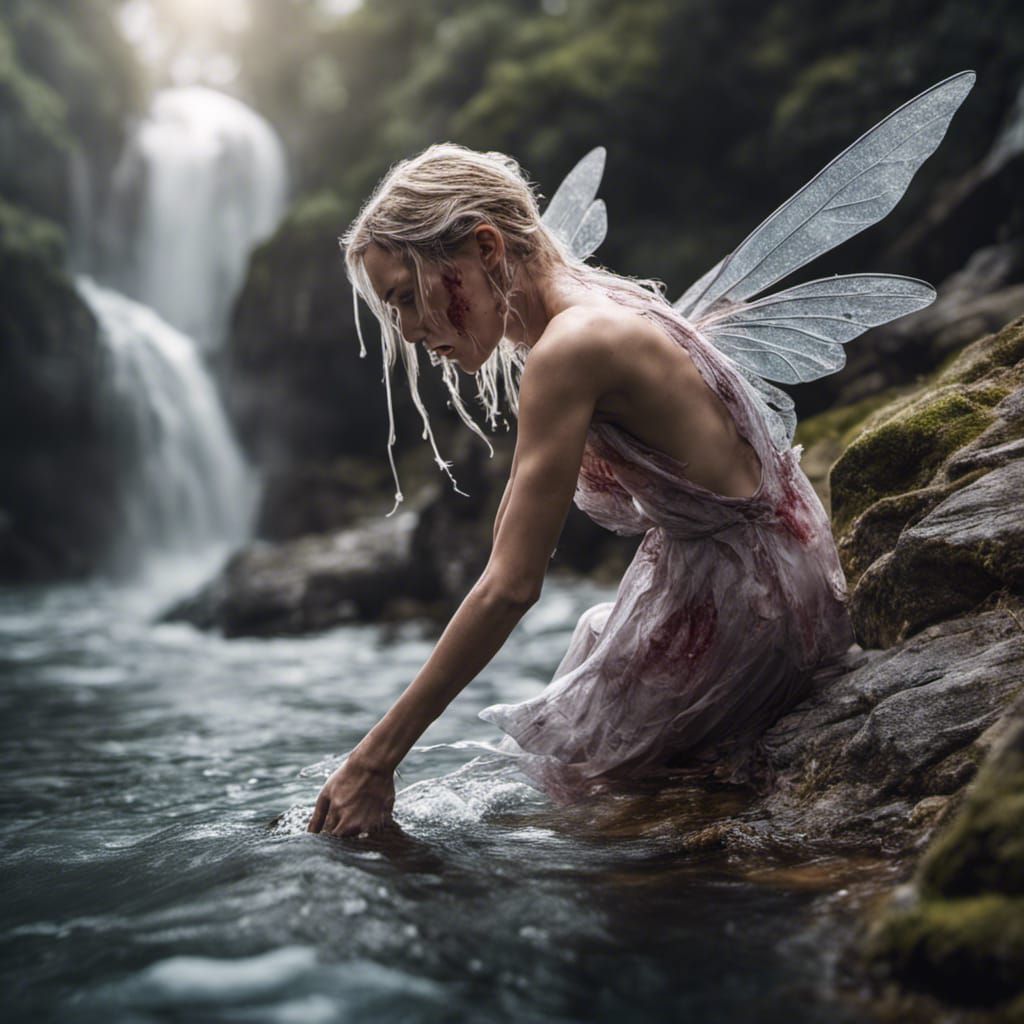 Injured Fairy Healing Herself with Water
