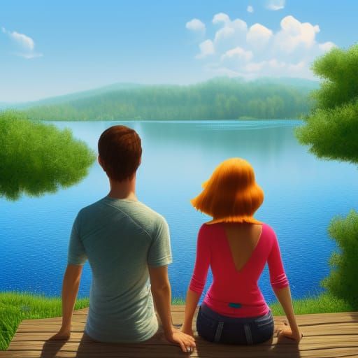 People at the Lake in Pixar Style