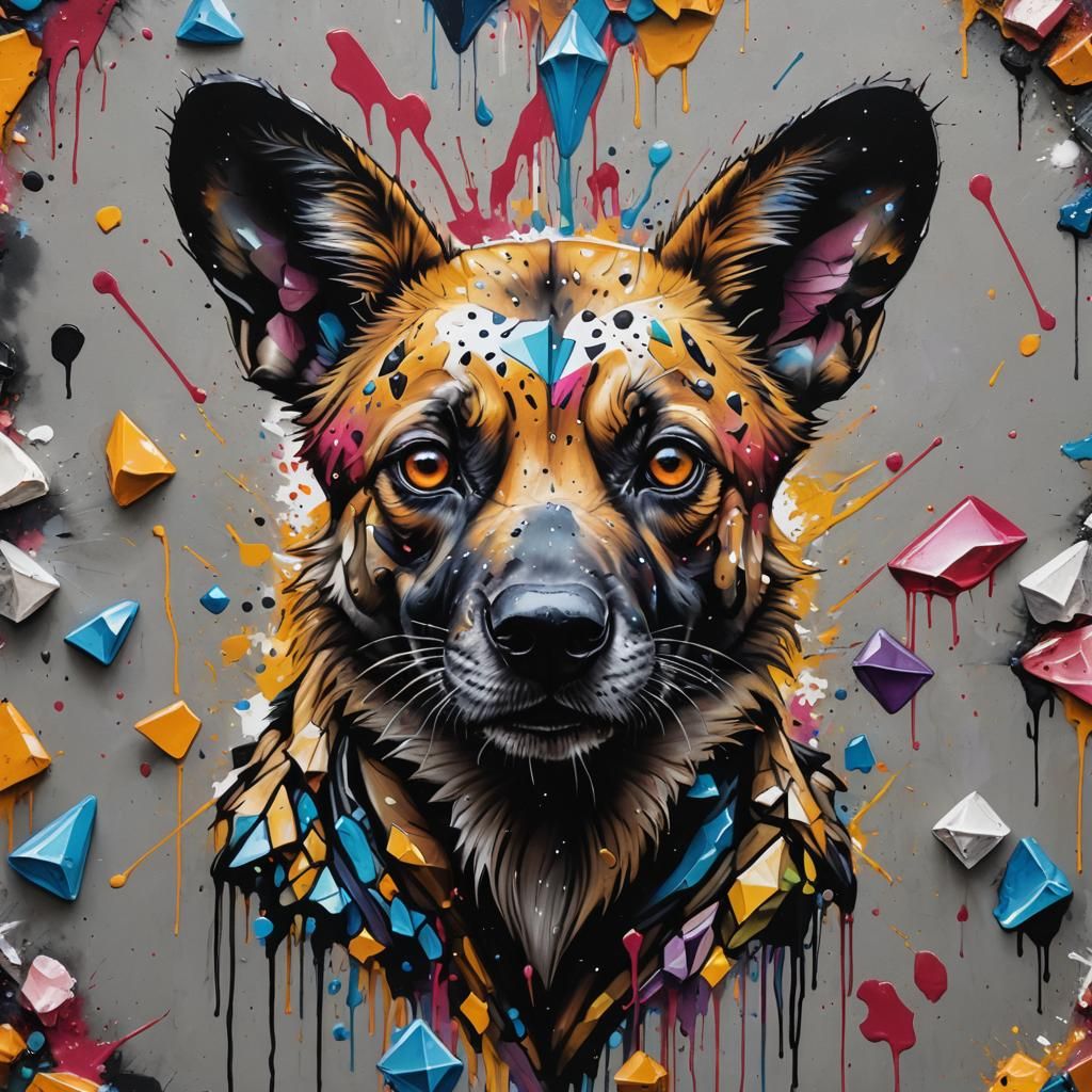 Colorful Graffiti Art of a Third-Eye African Dog