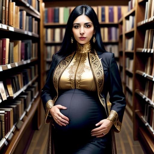 Pregnant Nyarlathotep in Bookstore, Photorealistic Composite