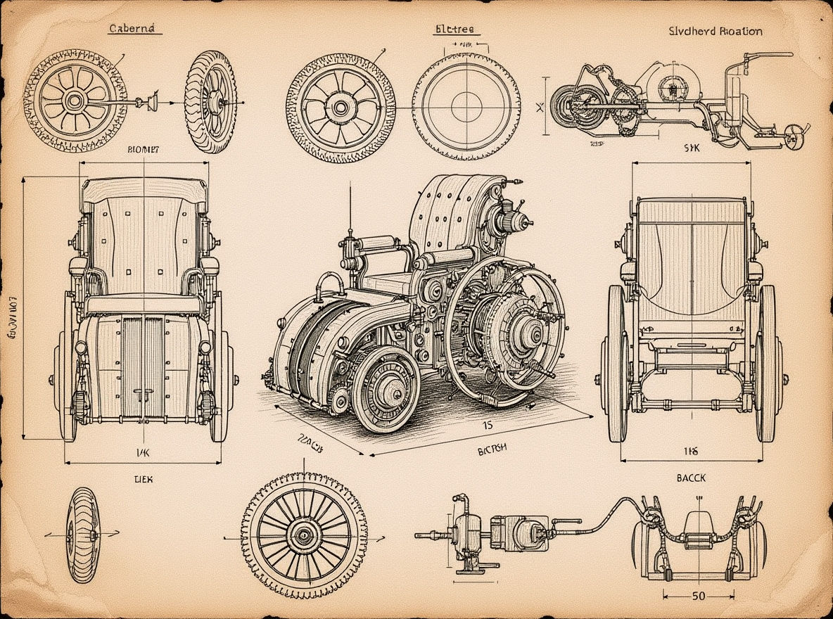 steampunk wheelchair <lora:Blueprint - Flux:1.0> <lora:desig...
