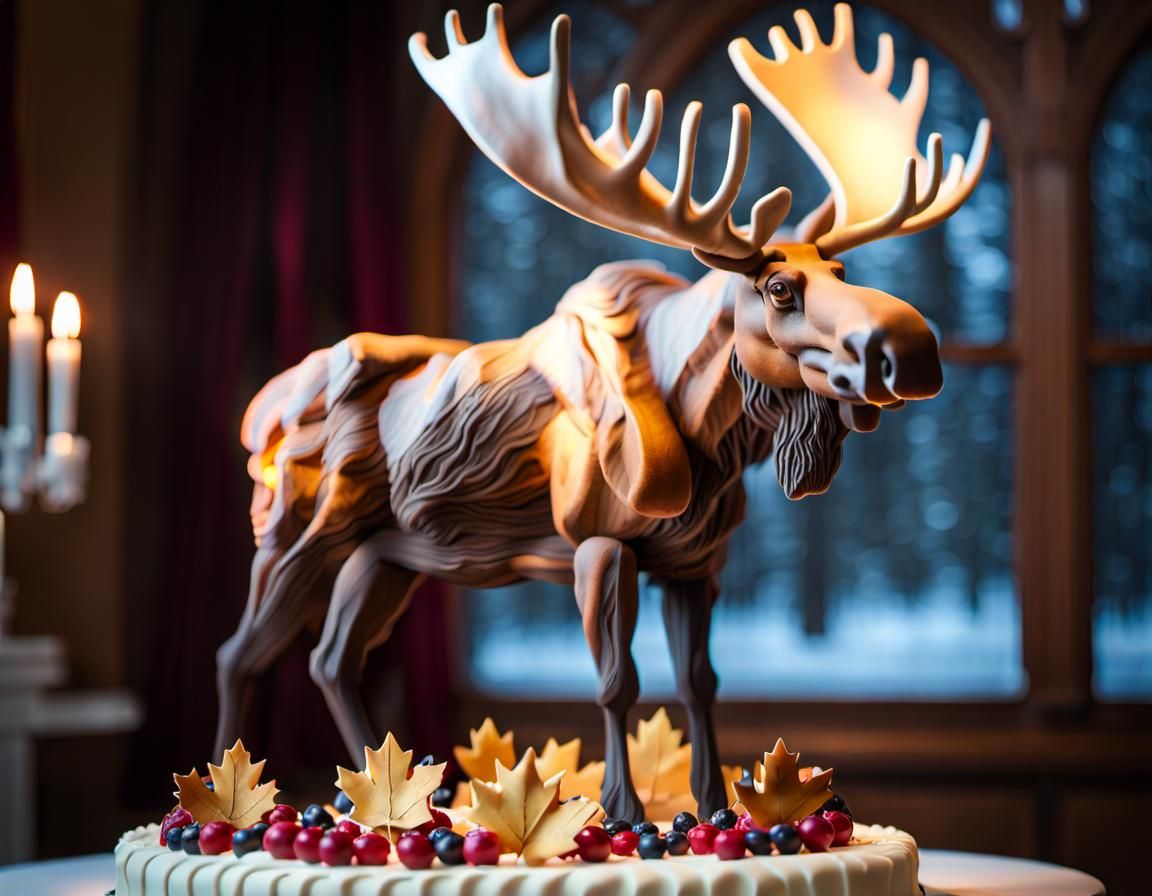 Detailed Cake Sculpture of a Canadian Moose