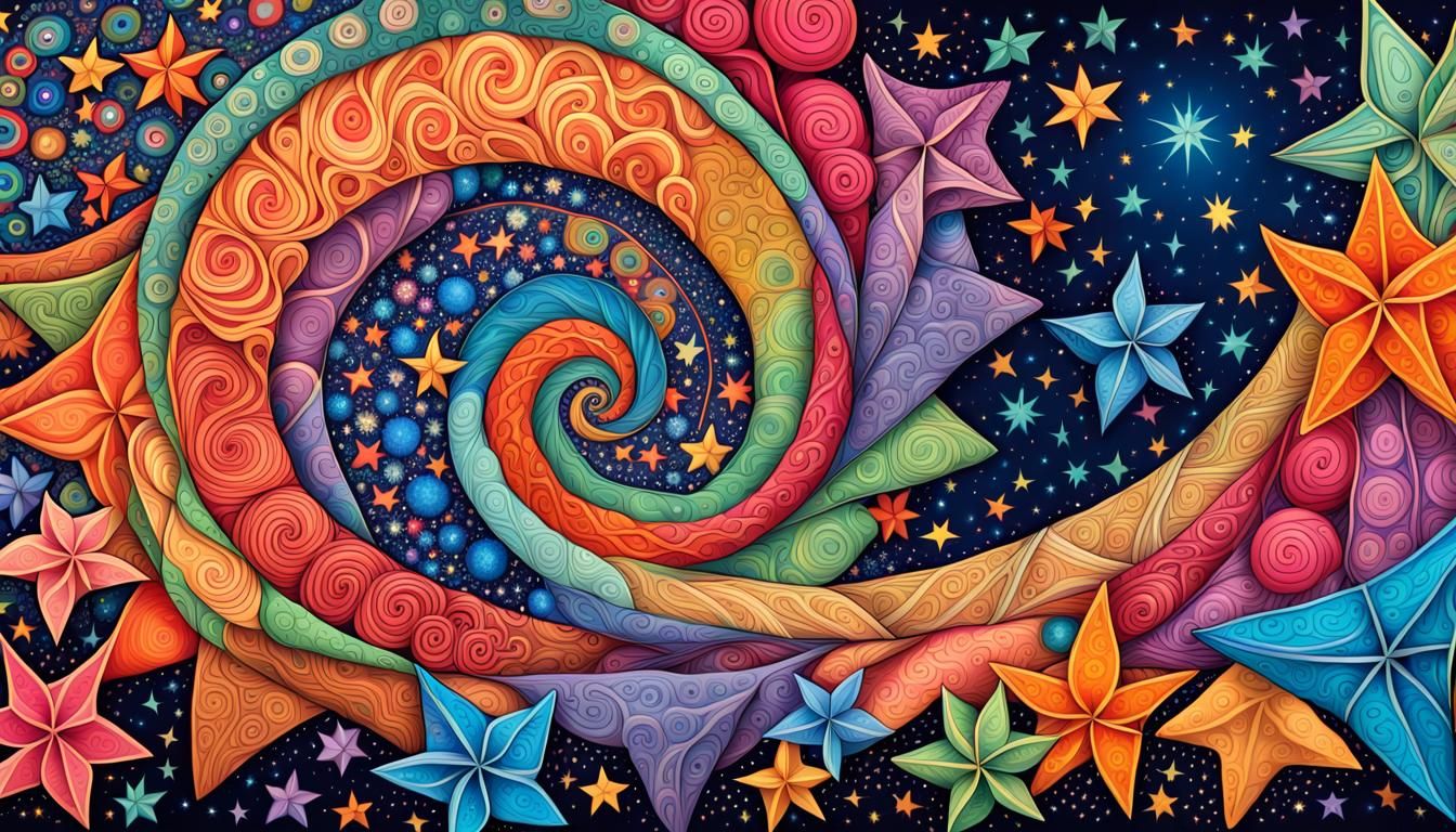 Colorful Cosmic Zentangle of Swirling Jelly Stars