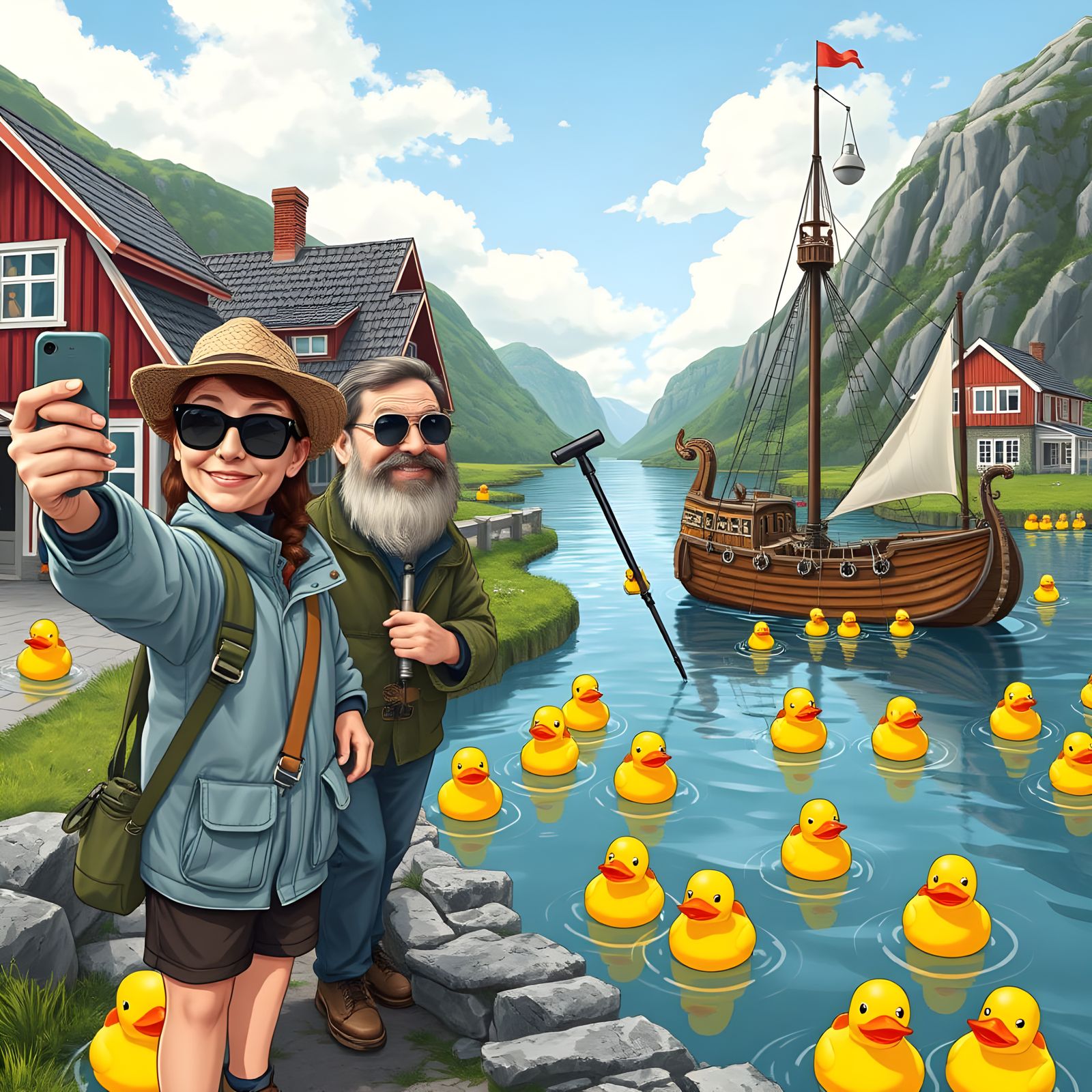 Whimsical Satire of Tourists in Norwegian Village