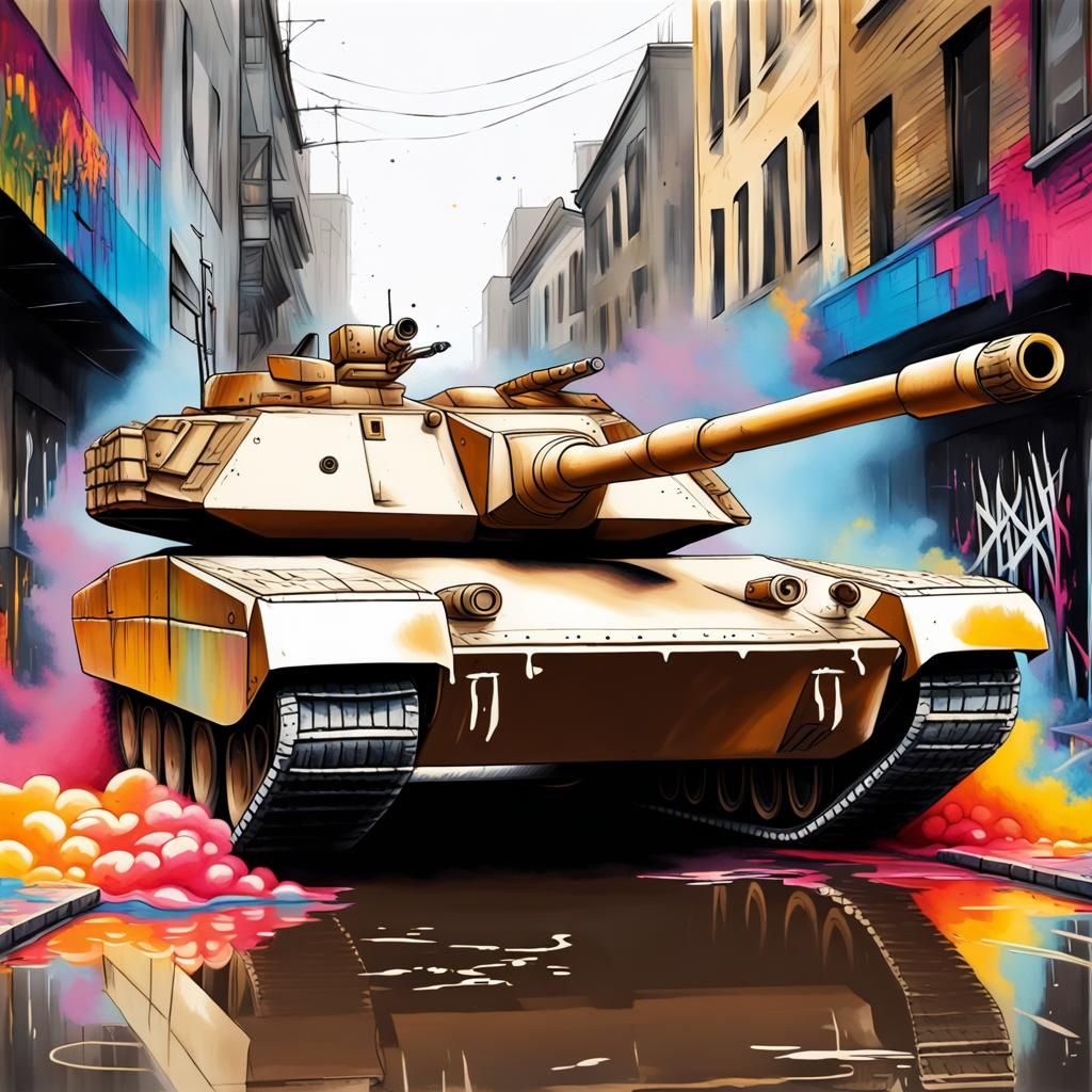 M1 Abrams Tank in Graffiti Splash Art Style