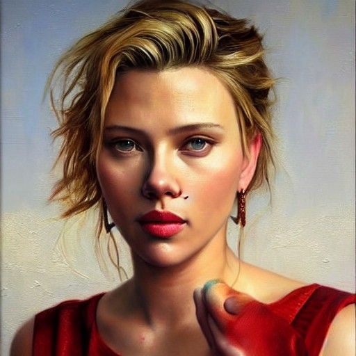Scarlett Johansson Portrait in Oil Painting Style