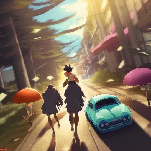 Anime Car Chase in Studio Ghibli Style