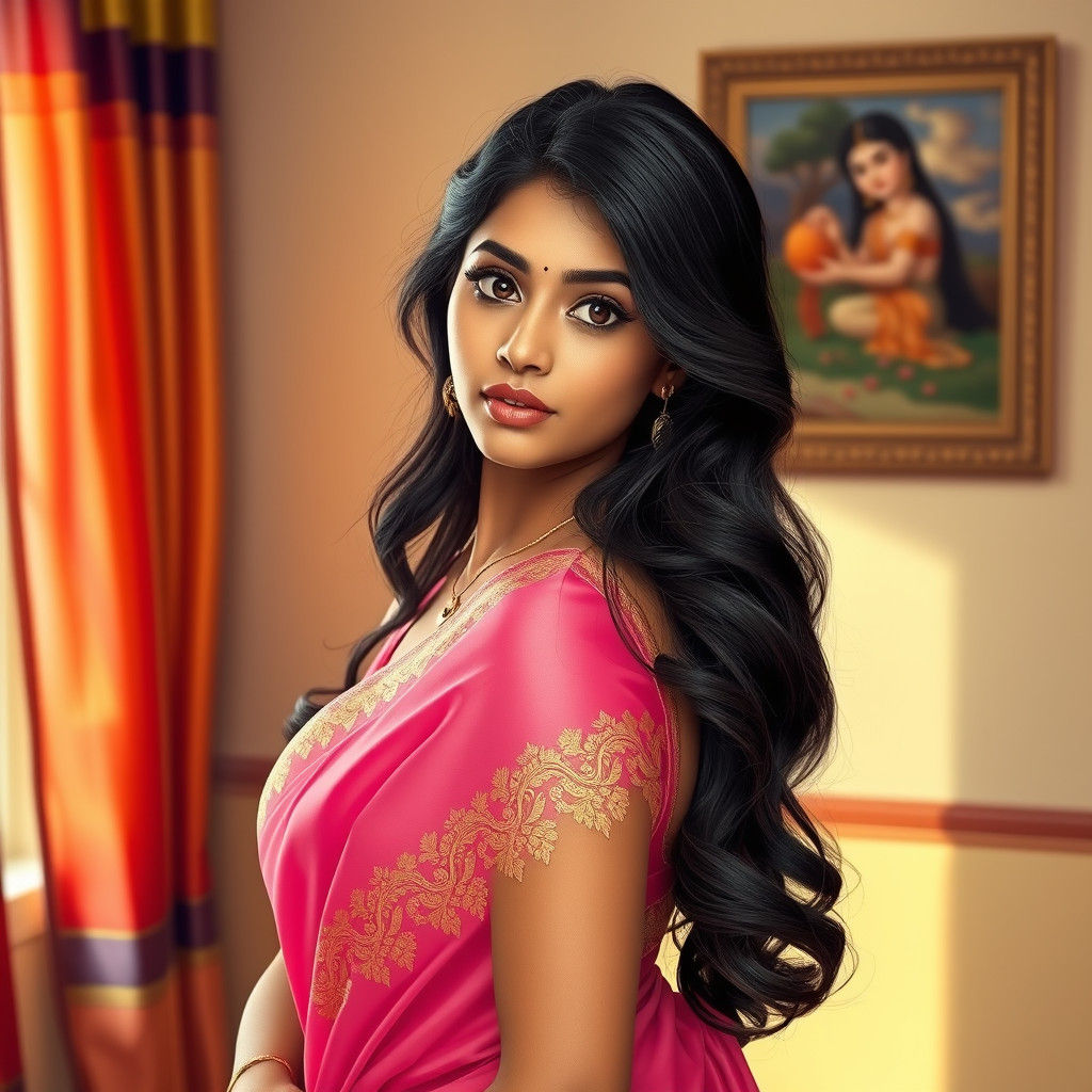 Bengali Woman in Pink Saree with Gold Embroidery