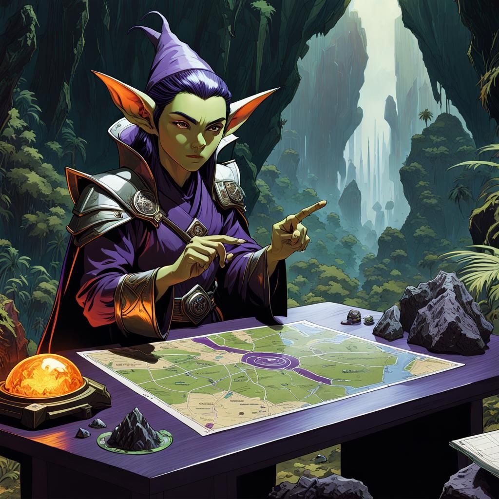 Elf-Eared Goblin Points to Jungle Map