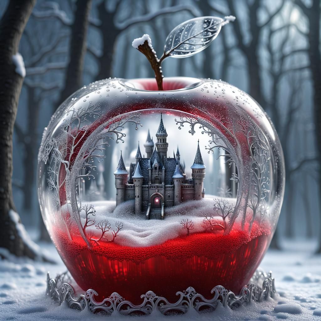 Icy Glass Apple with Gothic Castle Inside