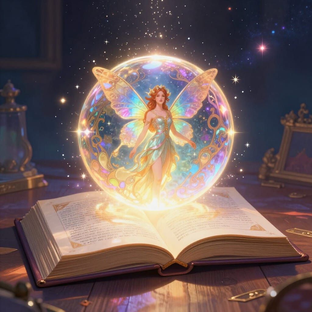 Magical Orb with Fairy Emerges from Spell Book
