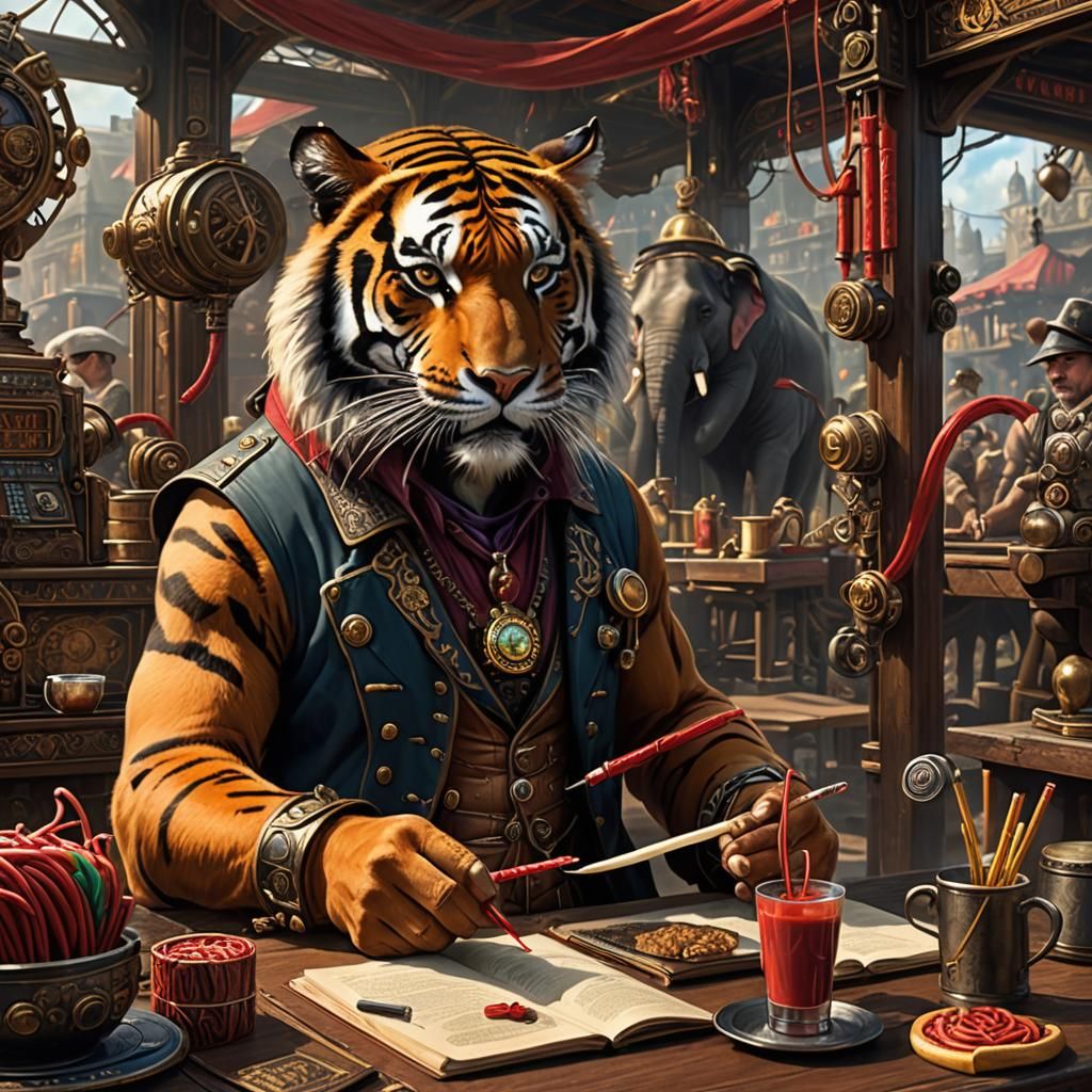 Steampunk Tiger DJ Scribe in Market Stall