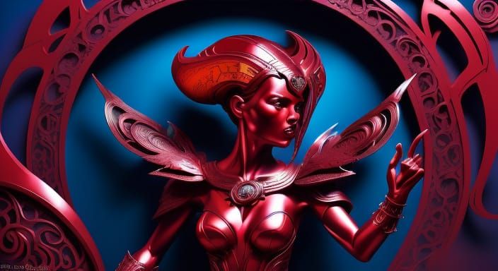 Red Metallic Möbius Strip in Fantasy Style