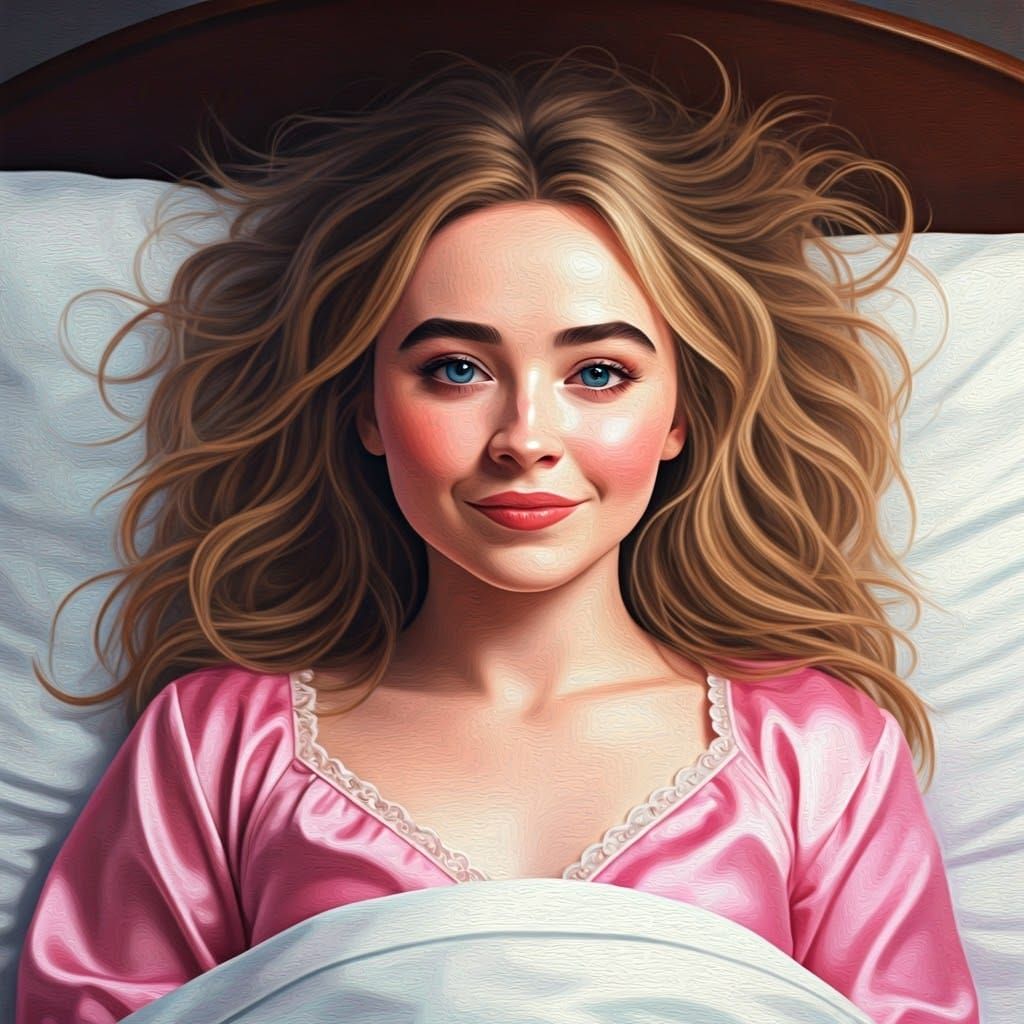 Teenage Girl in Bed: Dreamy Oil Painting Portrait