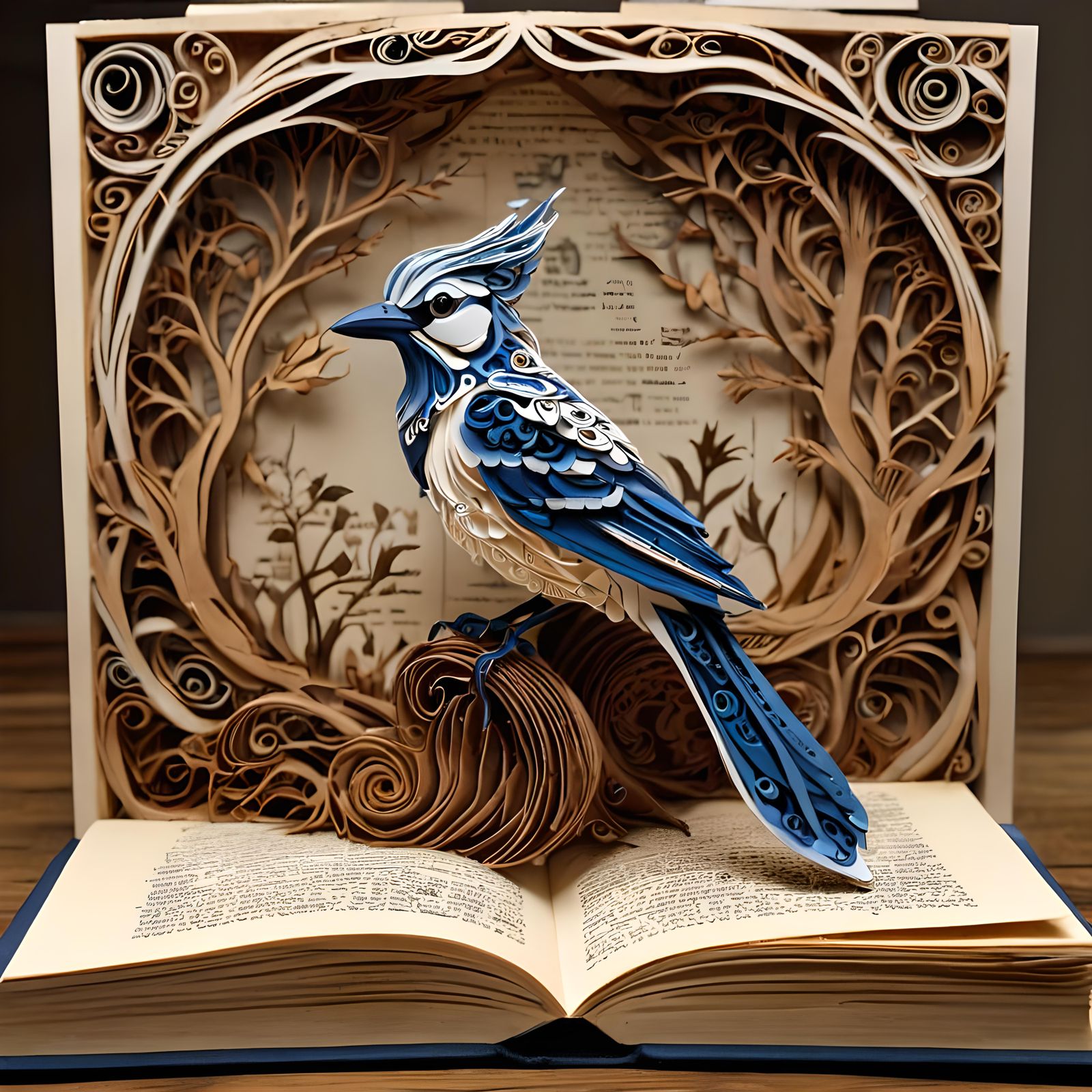 Kirigami Blue Jay Storybook Illustration