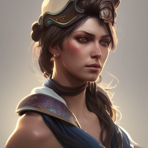 Female Pirate Portrait in Hyperdetailed Digital Art