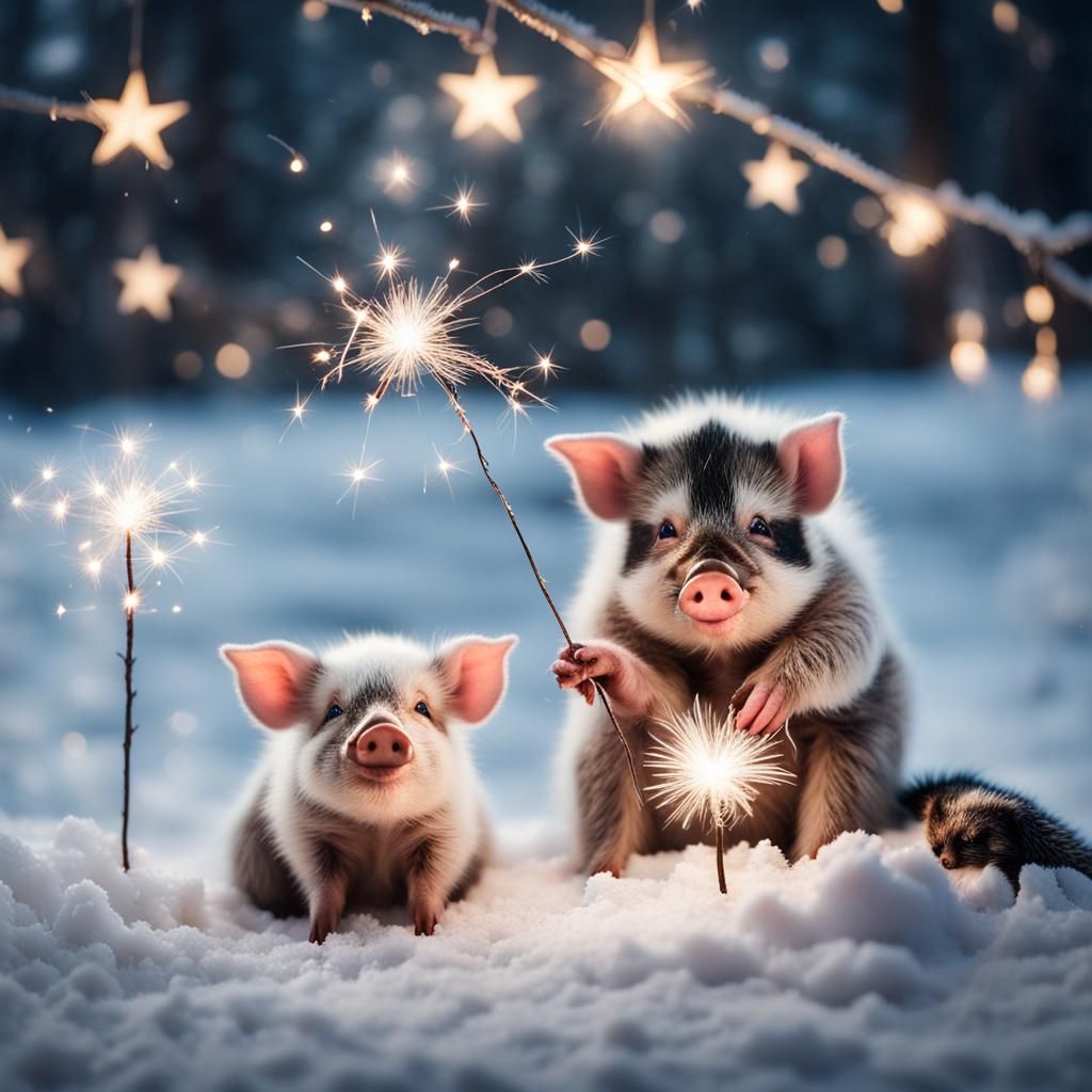 Festive Pig and Raccoon Light Up Christmas