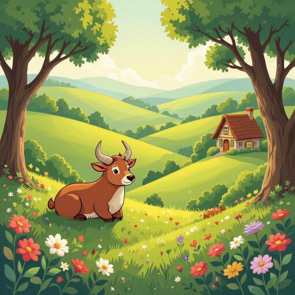 Taurus Zodiac Logo in Studio Ghibli Style