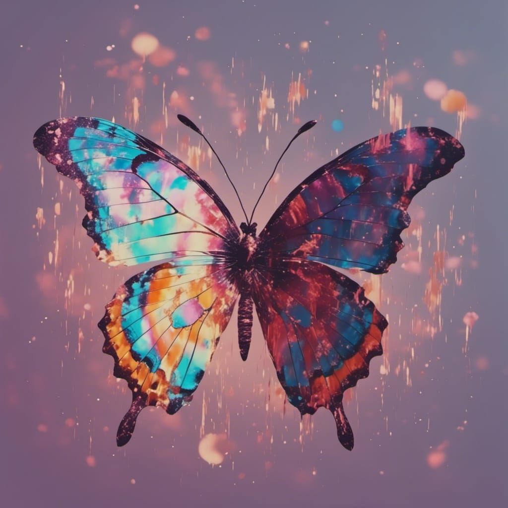 Butterfly Glitch Art Portrait with Digital Distortions