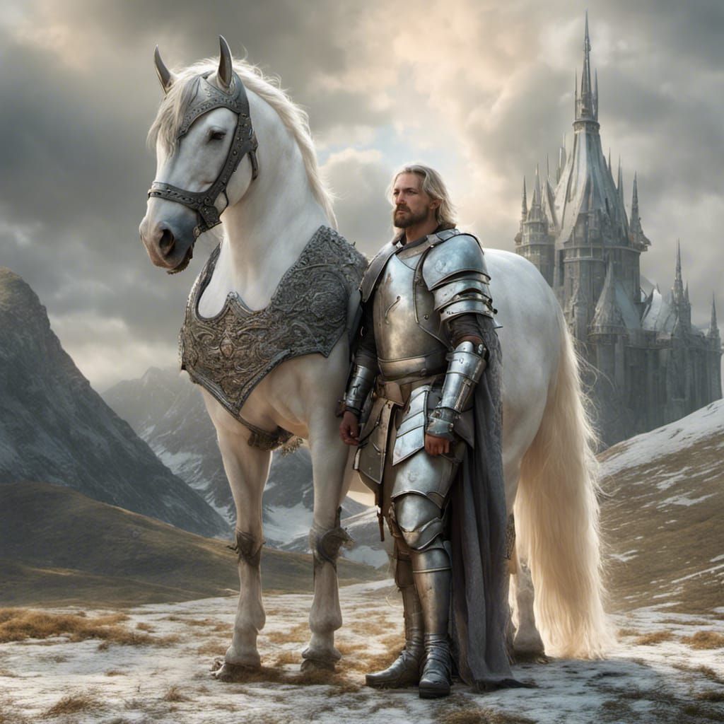 Medieval Knight and beautiful stallion.