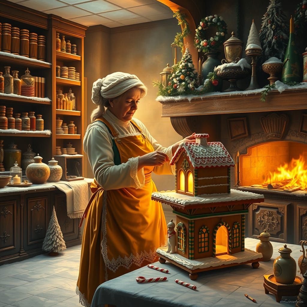 Mrs Claus in Whimsical Winter Wonderland Kitchen