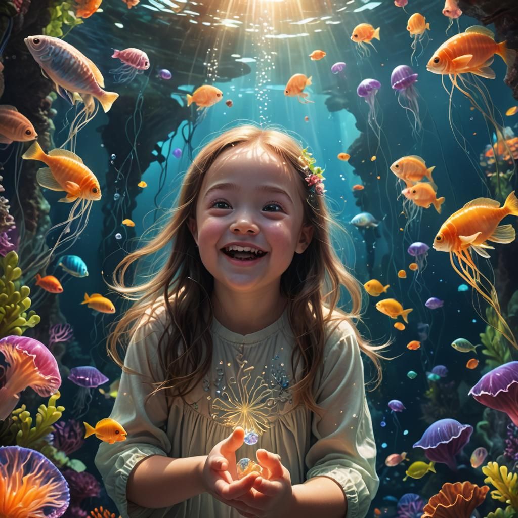 Girl with Down Syndrome Amazed by Aquarium in Hyperrealistic...