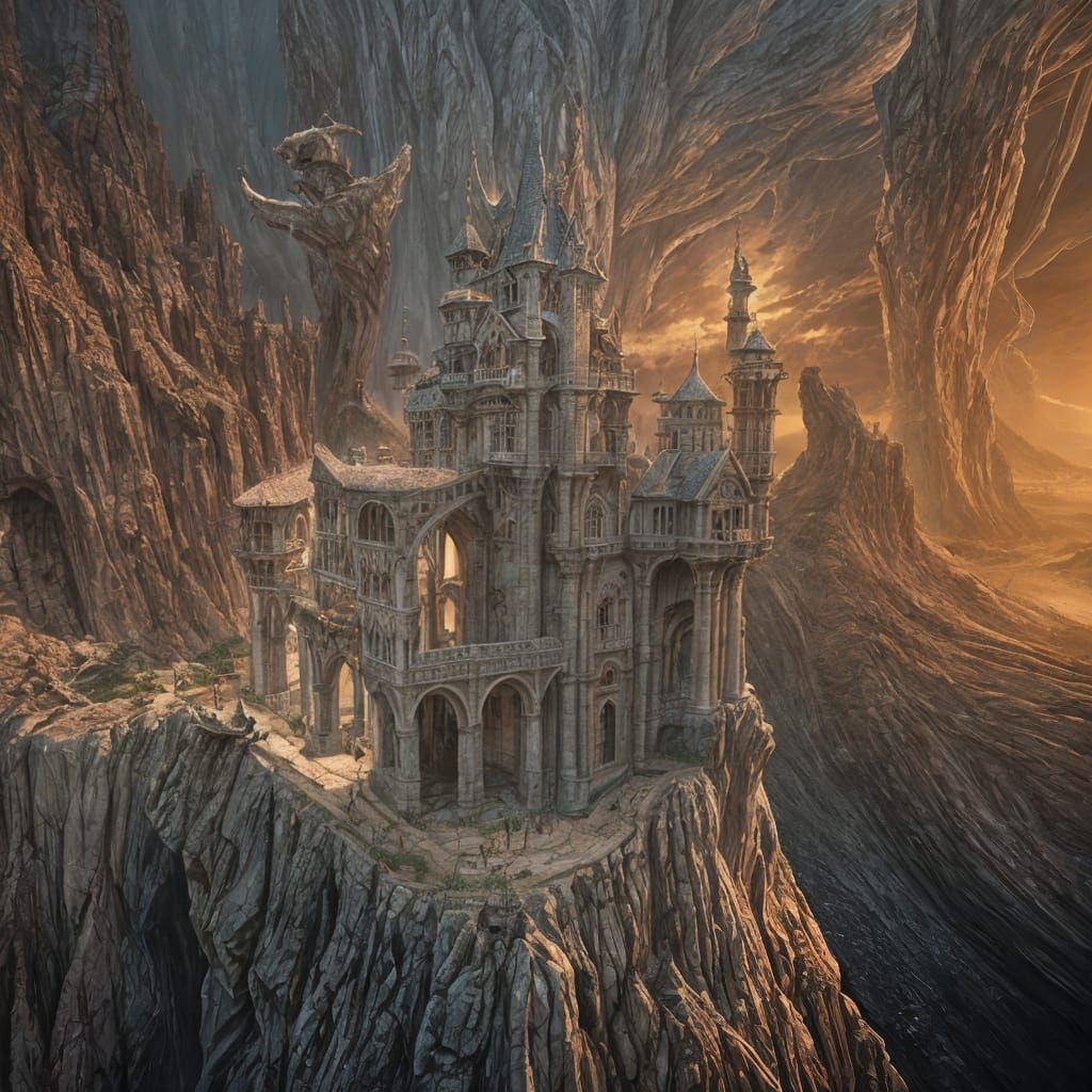 Surreal Castle with Drawbridges, Dreamlike Art